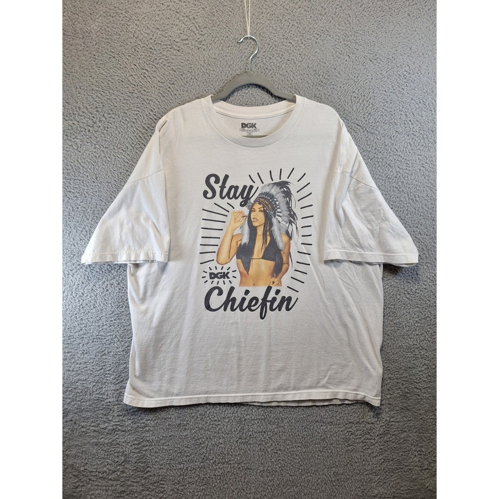 DGK T-Shirt Mens 3XL White Stay Chiefin‎ Graphic Cotton Skateboard Drop Shoulder